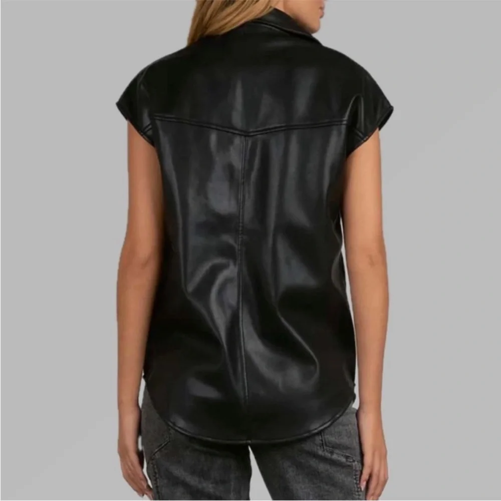 NWT Elan Black Faux Leather Florence Sleeveless Button Down Collared Top S - Picture 6 of 8
